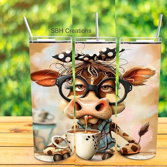 20 oz Cow with Morning Coffee insulated Tumbler with sliding lid and straw - Picture 1 of 1